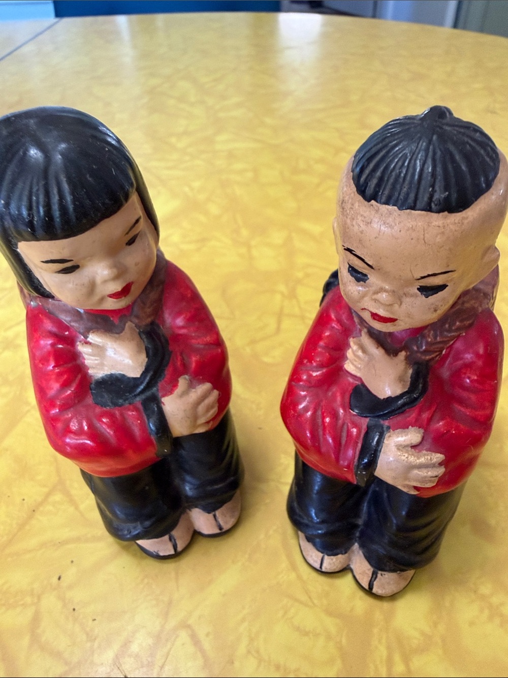 Red & Black Asian Chalkware Figurines